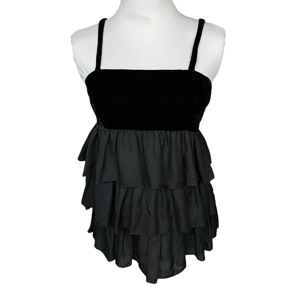 Erin Fetherston for Target Shirt Juniors Size 7 Black Tiered Sleeveless Velvet